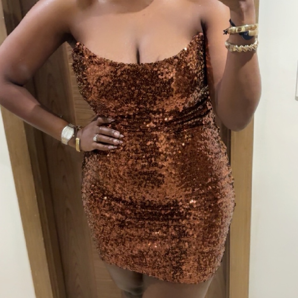 NYE Sparkly Gold/ Bronze sequins mini dress